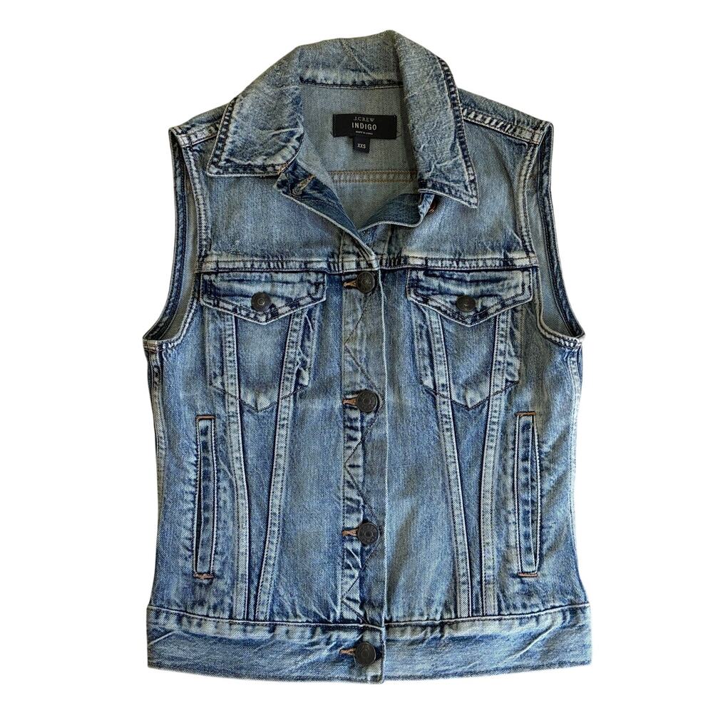 J. Crew Indigo Denim Vest Jean Jacket Sleeveless Women's Sizeβ XXS Biker Western